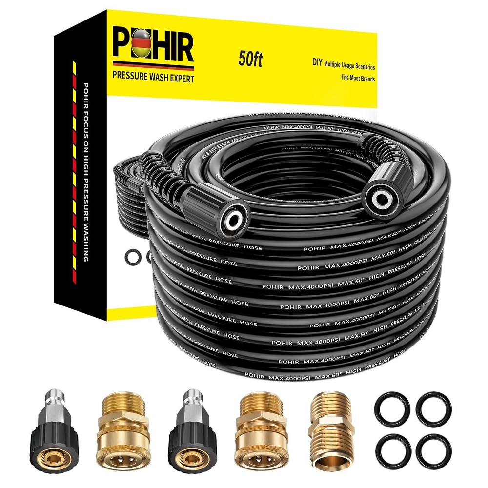 POHIR 50ft Pressure Washer Hose with M22 to 3/8” Quick Connect Set, 1/4 inch…