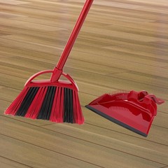O-Cedar Sweep Broom with Step-On Dustpan | PowerCorner One Broom, Red