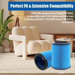 2 Pack 3-Layer VF5000 Replacement Filter for Rigid Shop Vac 2-Pack