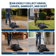 Walk-Behind Hand Push Floor Sweeper, 25.6 Inch Wide with 5 Gallon Waste Bin