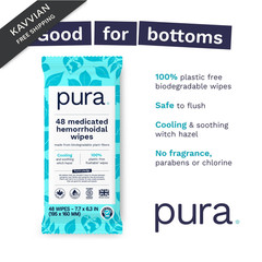 Pura XL Flushable Medicated Wipes for Hemorrhoid 48 Count (Pack of 2), White