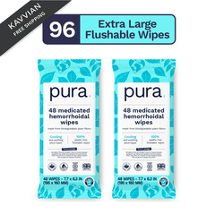 Pura XL Flushable Medicated Wipes for Hemorrhoid 48 Count (Pack of 2), White