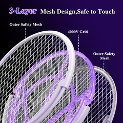 Rotating Head Electric Fly Swatter Racket for Home with a Telescopic Extension，j