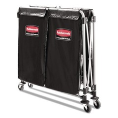 Rubbermaid Commercial 1881781 2-Compartment Collapsible Cart – Black/Silver New