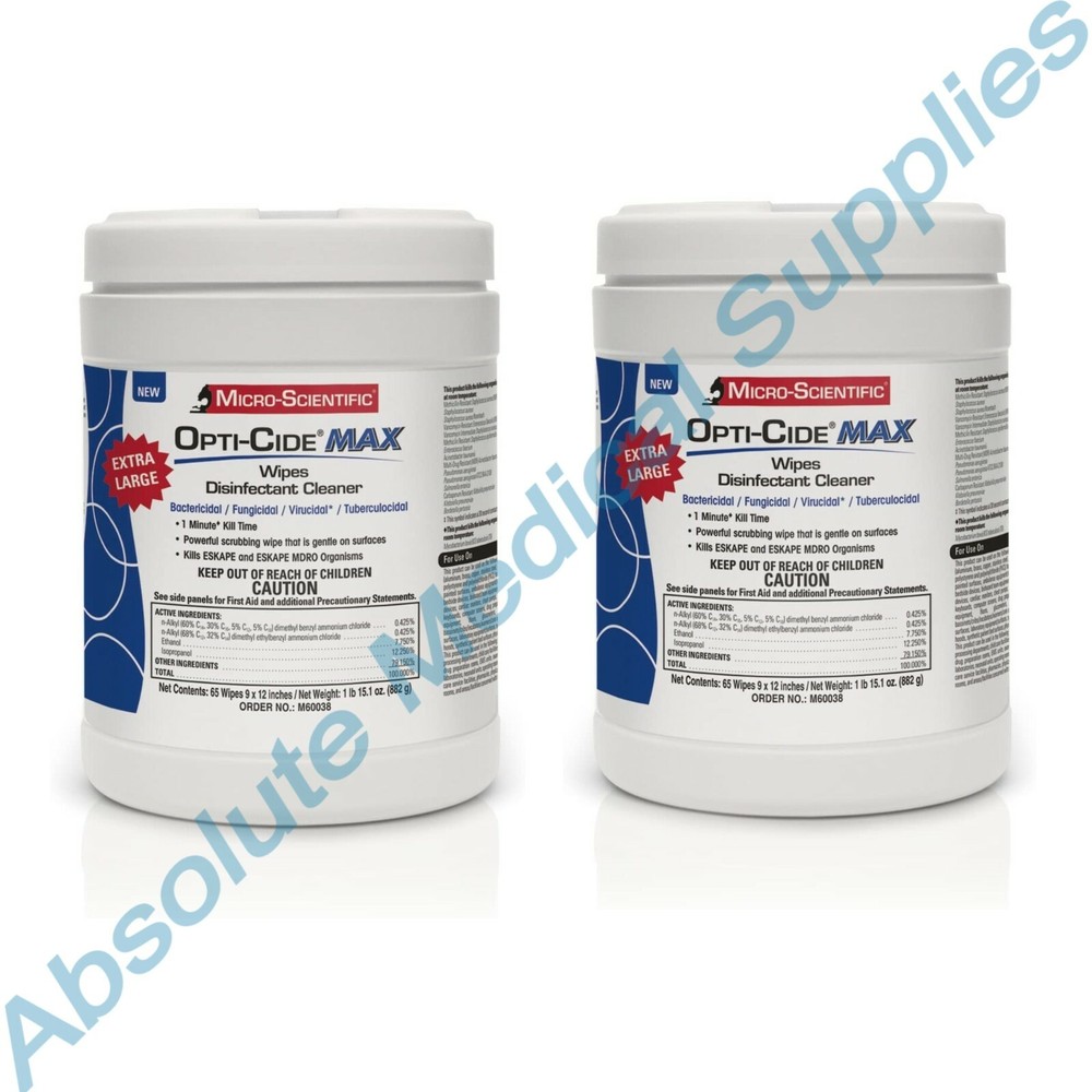 *2-Pack* Micro-Scientific Opti-Cide MAX Disinfectant Cleaner Wipe X-Large M60038