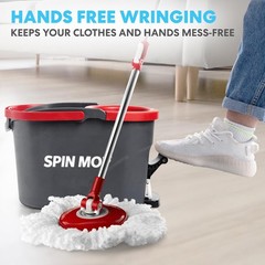 Simpli-Magic 79349 Spin Mop Cleaning System with 3 Microfiber Kit, Red/Black