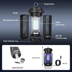 Baldr Bug Zapper Outdoor Indoor 20W Instant Grid Mosquito Repellent Coverage Of