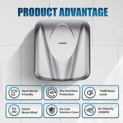 AIKE Elephant Power Commercial Hand Dryer High Speed Auto Warm Wind,