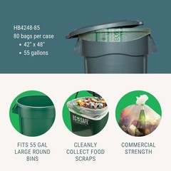 Clearance EcoSafe-6400 HB4248-85 Certified Compostable Bags for 55 Gallon Bin