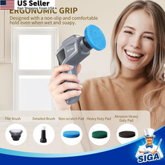 MR.SIGA Electric Spin Scrubber for Kitchen and Bathroom 5.9 X 6.0 Inch, Gray