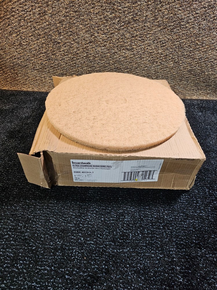 (QTY 5) Boardwalk BWK 4019ULT Ultra High-Speed Floor Pads, 19″ Dia, Champagne