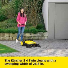 Karcher S 4 Twin Walk-Behind Outdoor Hand Push Sweeper – 5.25 Gallon Capacity