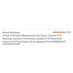 Bvhonwe V10 Filter Replacement for Dyson SV12 SV27 2 Pack Purple NEW 969082-01