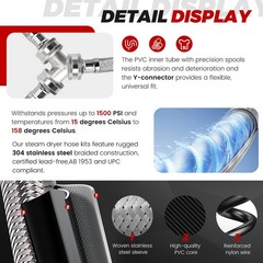4Ft Steam Dryer Hose Kit by Puxyblue Includes Braided Stainless Silver