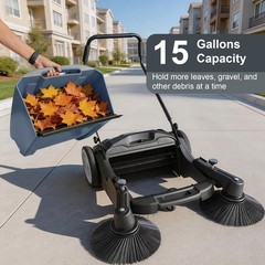 42″ Hand Push Floor Sweeper Walk-Behind Cleaner 15 Gallon Waste Container Gray