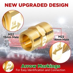 M MINGLE Metric M22 15mm Male Thread to 14mm Male, Brass – colored