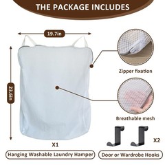 Hanging Washable Laundry Hamper, Over Door Mesh Laundry Bag with 2 Hooks, Tan…