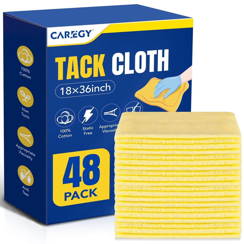 CAREGY 48Pcs Tack Cloth for Removing Dust from Woodworking, 48PACK, Yellow