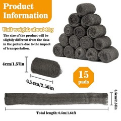 Steel Wool Pads 0000 15PCS – Steel Wool 0000 Roll Glass Wood Fabric Metal Extra