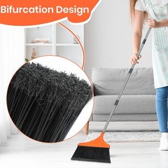 Heavy-Duty Angle Broom for Floor Cleaning with 52″ Long Handle 1 Pack, Orange