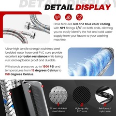 6Ft Stainless Steel Washing Machine Hose by Puxyblue for All 6ft, Silver