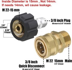Tool Daily Pressure Washer Adapter Set, Quick Connect M22 15mm Brass, Brass