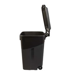 new.Tough 45 Gallon Wheeled Heavy Duty Plastic Garbage Can, Attached Lid, Black