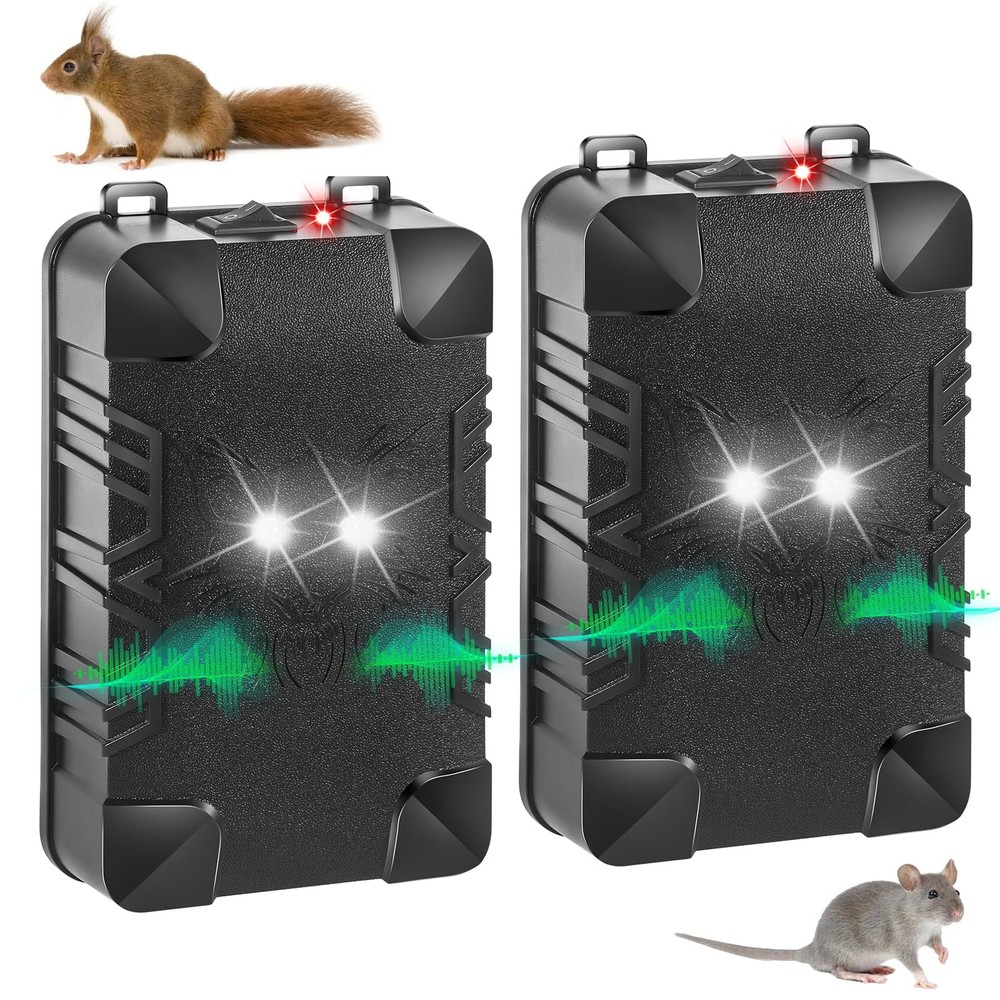 2 Pcs Under Hood Rodent Repeller with Strobe Light 2 Count (Pack of 1), Black