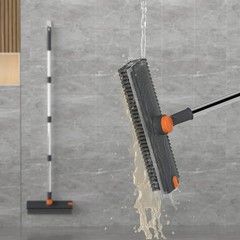 Floor Scrub Brush with Long Handle Length Adjustable, 3 in 1 Heavy-Duty Gray