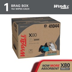 Wypall 41044 Wypall Power Clean X80 Heavy Duty Cloths (41044), Brag Box, White,