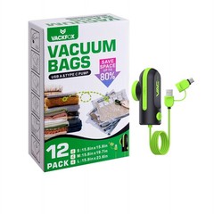 VACKFOX 12 Pack Vacuum Bags Green-12 + USB & TYPE-C Pump, Green