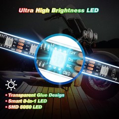 Zonecona 16Pcs Chasing Effect Motorcycle Rgb Led Lights Kit App/Rf Remote Brake