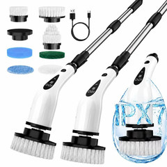 Electric Spin Scrubber, 3-Speed Flat End Brush with 8 Heads & Black