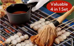 7 Pack Cast Iron Sauce Pot and BBQ Mop Brush Set, 13.5 OZ Small Basting Pot &
