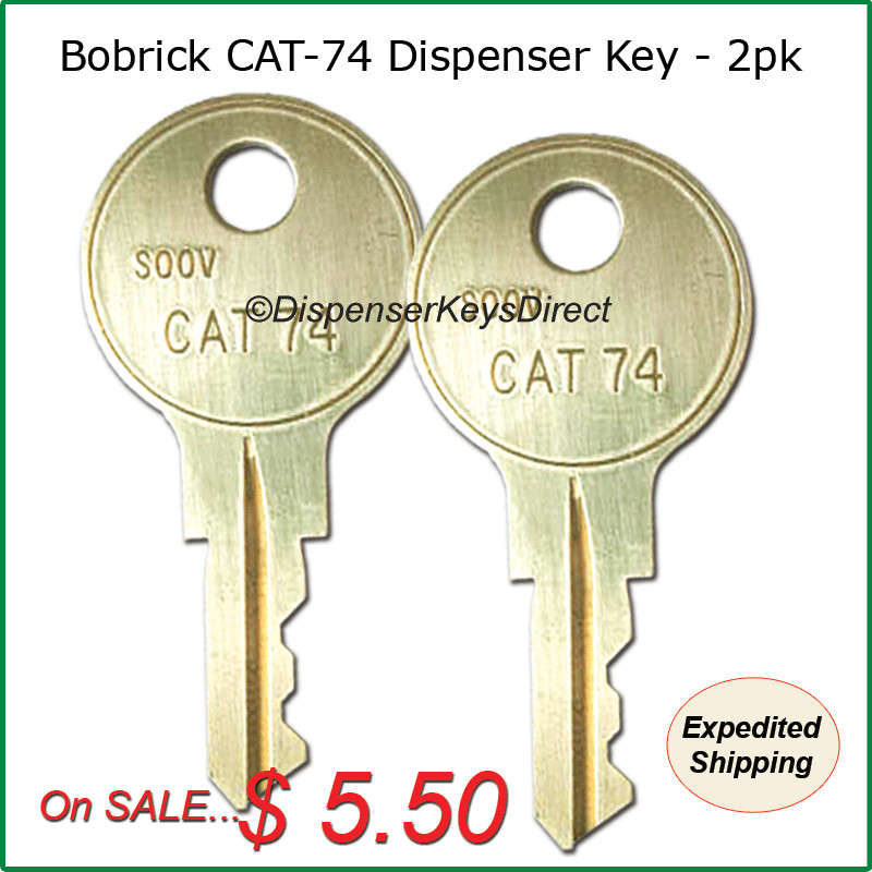 Bobrick “CAT-74” Key for Paper Towel, Toilet Tissue & Liquid Soap Disp. -(2/pk.)