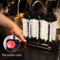 Glass Washer Brush Cleaner – 3 Brushes per Base Medium, White, Black