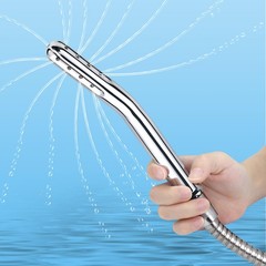 Metal Shower Cleaner Enema Douche System, Handheld Water Nozzle Silver