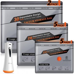 Vacuum Storage Bags for Travel with Rechargeable Air Pump, 12 Pack White