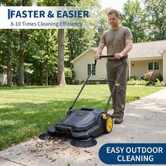 25.6 Inch Manual Push Floor Sweeper Walk-Behind Hand Push Sweeper for Patio
