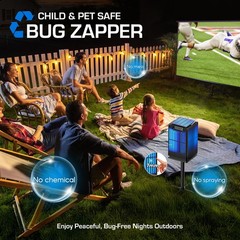 Solar Bug Zapper Outdoor, Waterproof Mosquito Type-C & Black