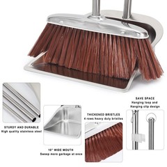 Broom and Dustpan Set for Home, 56″ Long Handled, Brown