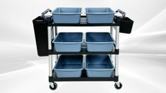 NEW Cleaning Cart Bus Tables Janitorial Housekeeping 6 Wash Trash Can Janitor