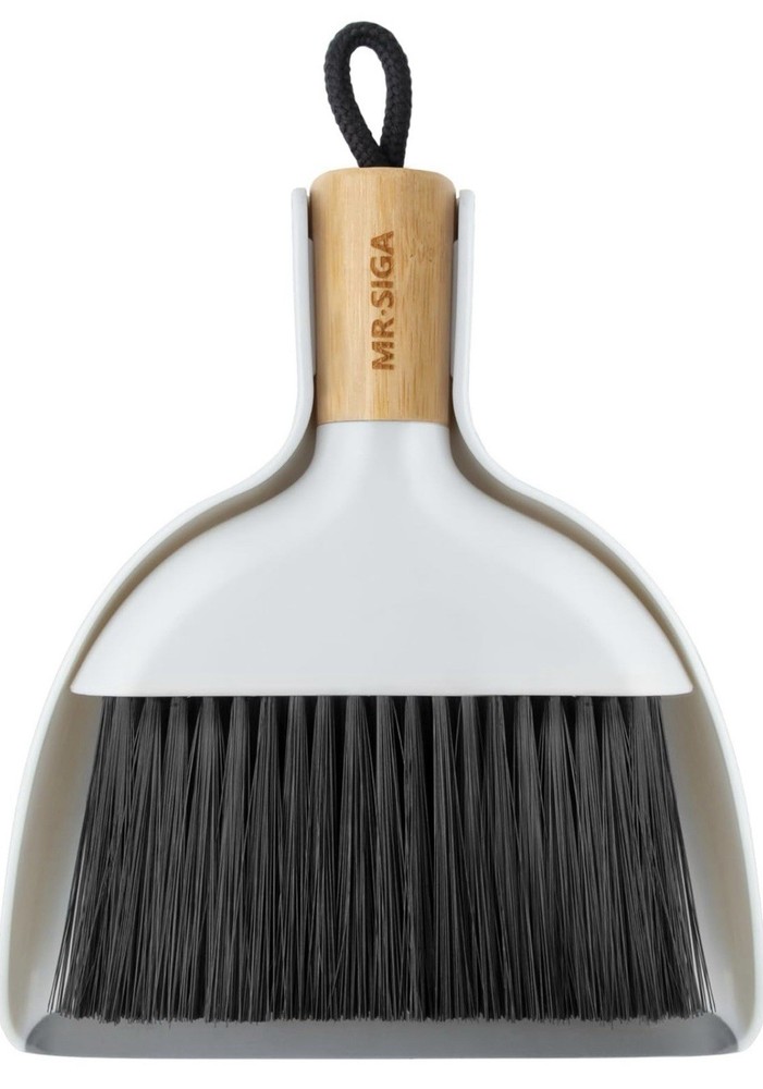 MR.SIGA Mini Dust Pan & Brush Set, Synthetic Bristles, Bamboo Handle