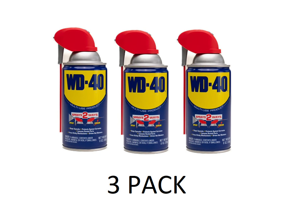 3 PACK Multi Purpose Original WD-40 Formula 8oz Lubricant Spray w/. Smart Straw
