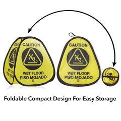 3 Pk 16″ Pop-up Caution Wet Floor Signs, Yellow 4-Sided English/Spanish Warnings