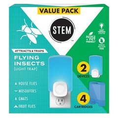 STEM Flying Insect Trap – Indoor Fruit Fly & 2 Devices + 4 Cartridges, Clear
