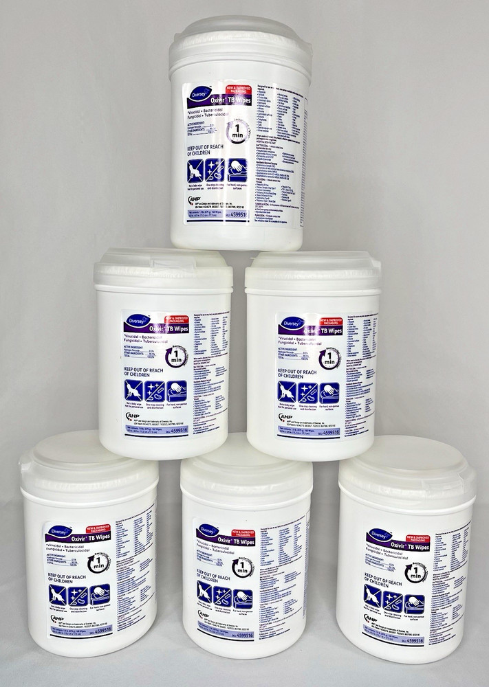 Lot of 6 – Diversey Oxivir TB Disinfectant Wipes 160 Ct Canister Unscented – NEW