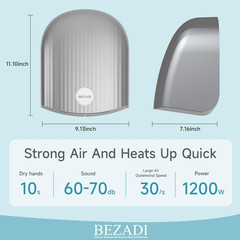 1200W Commercial Hand Dryer, High-Speed Hot & Cold Wind, Wall Mounted, Automatic