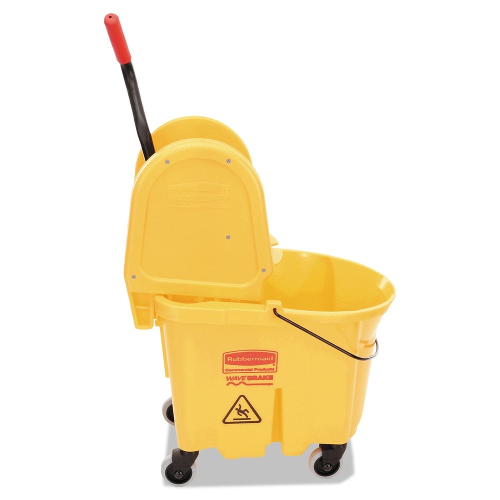 Rubbermaid WaveBrake 35 Qt Yellow Mop Bucket with Down Press Wringer