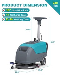16″ Walk-behind Floor Scrubber Dryer Machine 24000 Sqft/h 11 Gal 24″ Squeegee
